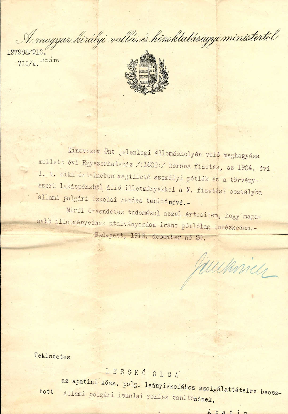 Tanítónő kinevezése (1913)