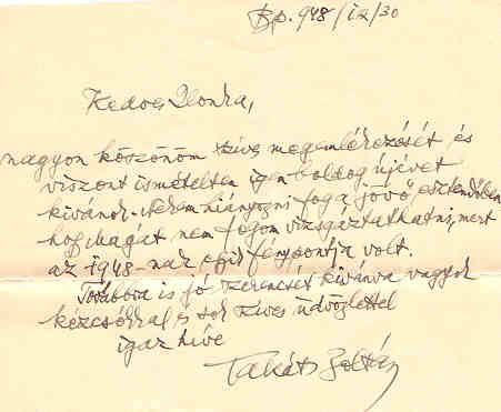 Takács Zoltán levele