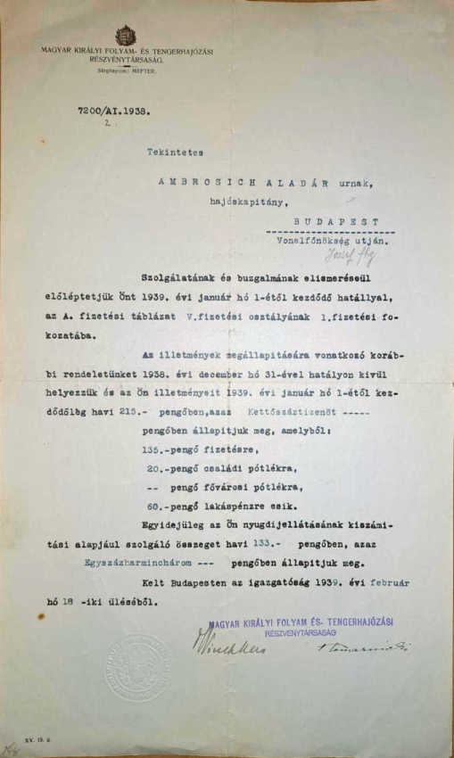 Előléptető okmány hajóskapítány részére