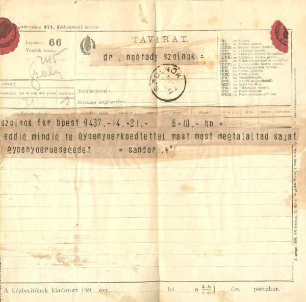 Régi távirat 1899