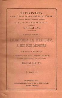 Brassai Sámuel: Paraleipomena kai diorthumena