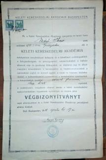 Végbizonyítvány Kunos Ignácz aláírásával