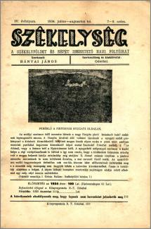 Székelység folyóirat 1934. IV. évf. 7-8. szám